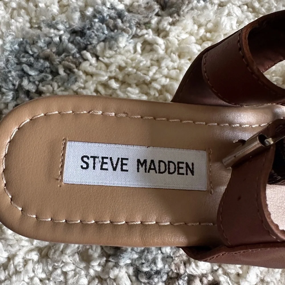STEVE MADDEN Womens Platform Sandals Size 7 Busy Espadrille Leather 3” Brown NEW